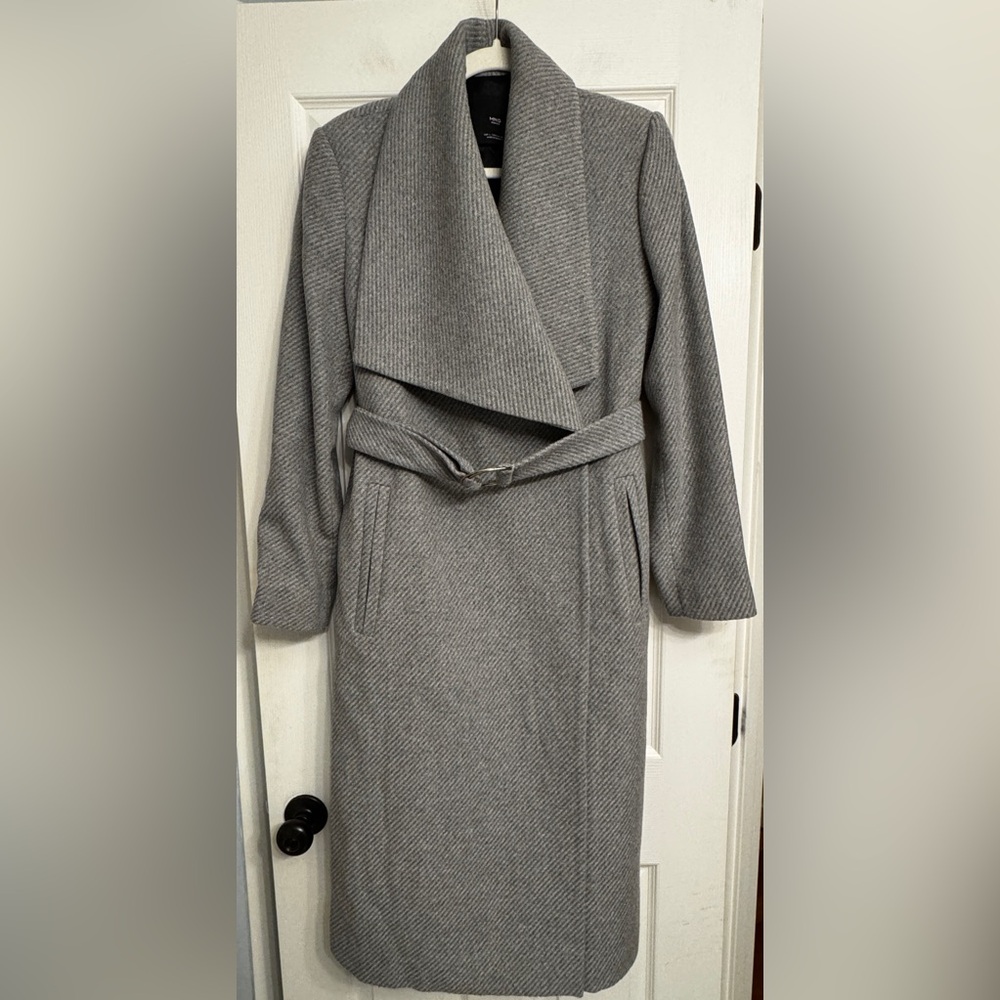 Vintage Mango Gray Herringbone Wool Coat